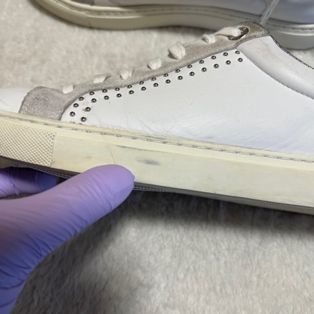 Zadig And Voltaire White&Metallic Gray Leather Sneakers Lace Up Studded Sz 8/39 - Image 7